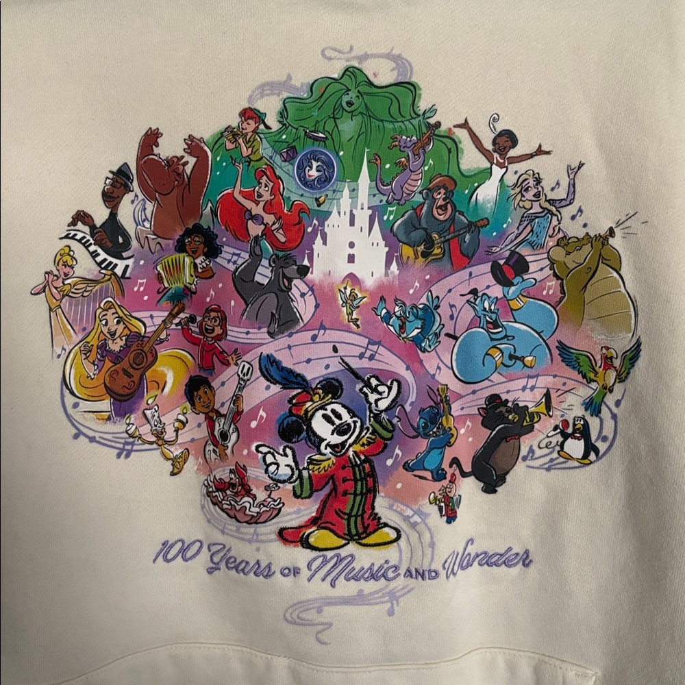 Disney 100 Years of Music and Wonder Cream Hoodie with Character Graphics - Picture 2 of 8